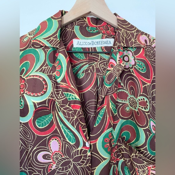 Alix of Bohemia Gogo Silk Shirt Chocolate Brown Medium 086/352 - Picture 3 of 4